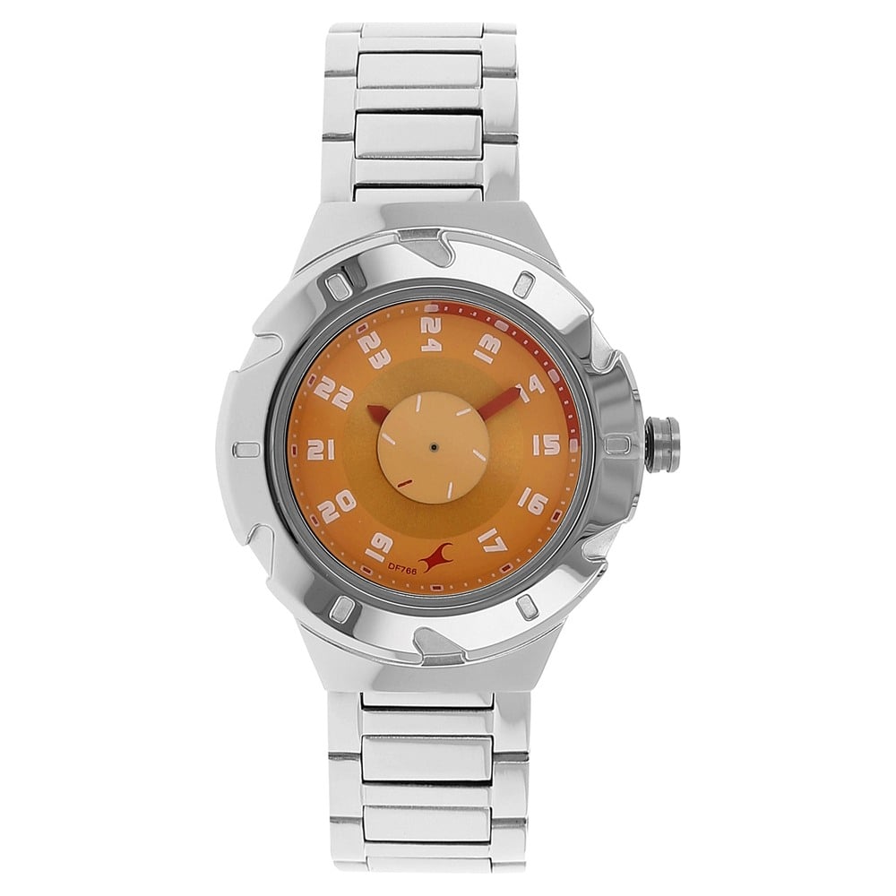 Buy Online Fastrack Quartz Analog Orange Dial Stainless Steel