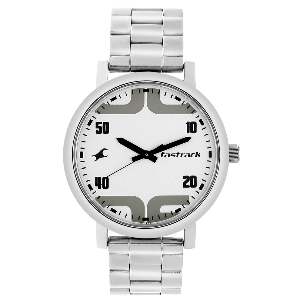 Buy Online Fastrack Bold Quartz Analog White Dial Stainless Steel Strap Watch for Guys nn38052sm04 Fastrack