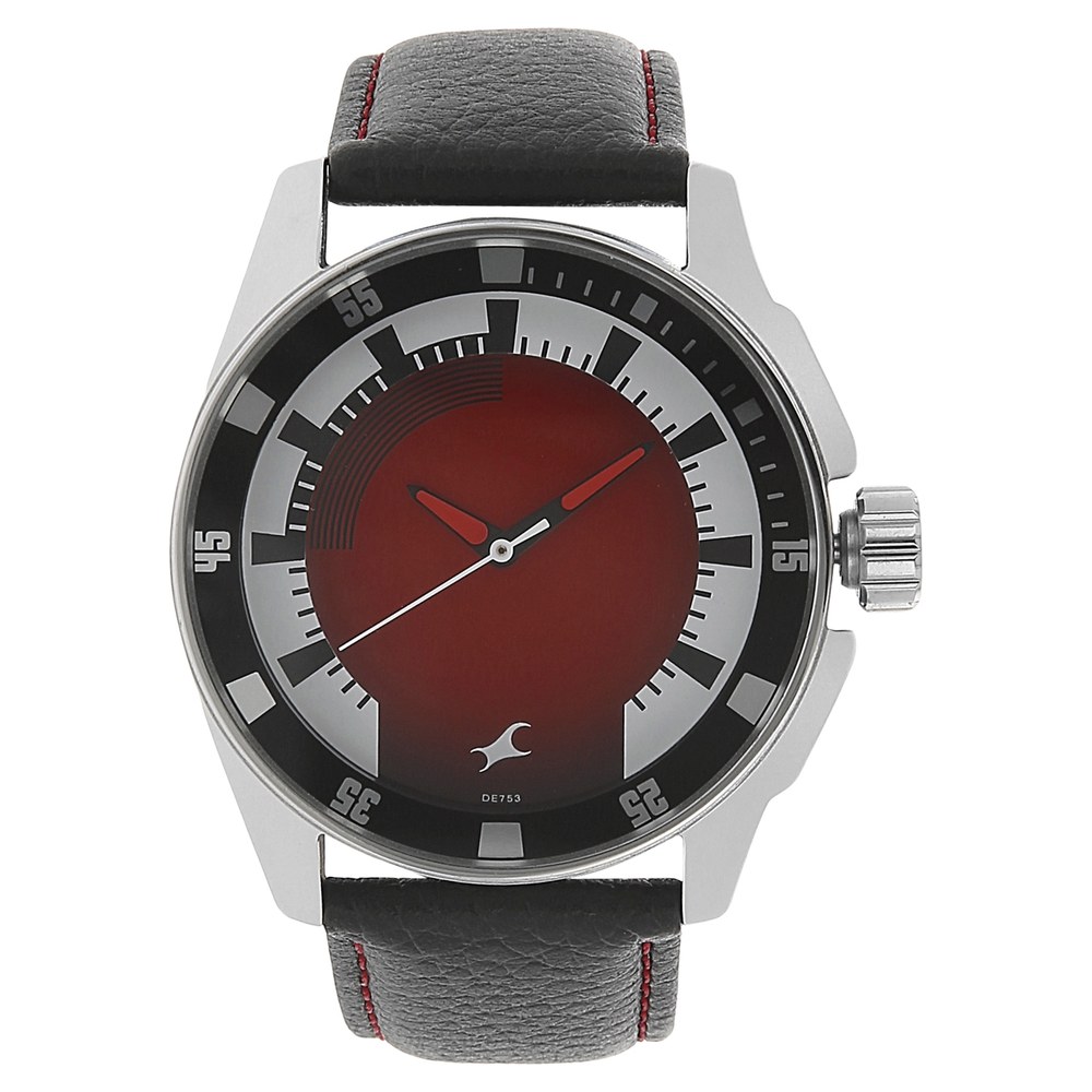 Buy Online Fastrack Quartz Analog Red Dial Leather Strap Watch for Guys nk3089sl10 Fastrack