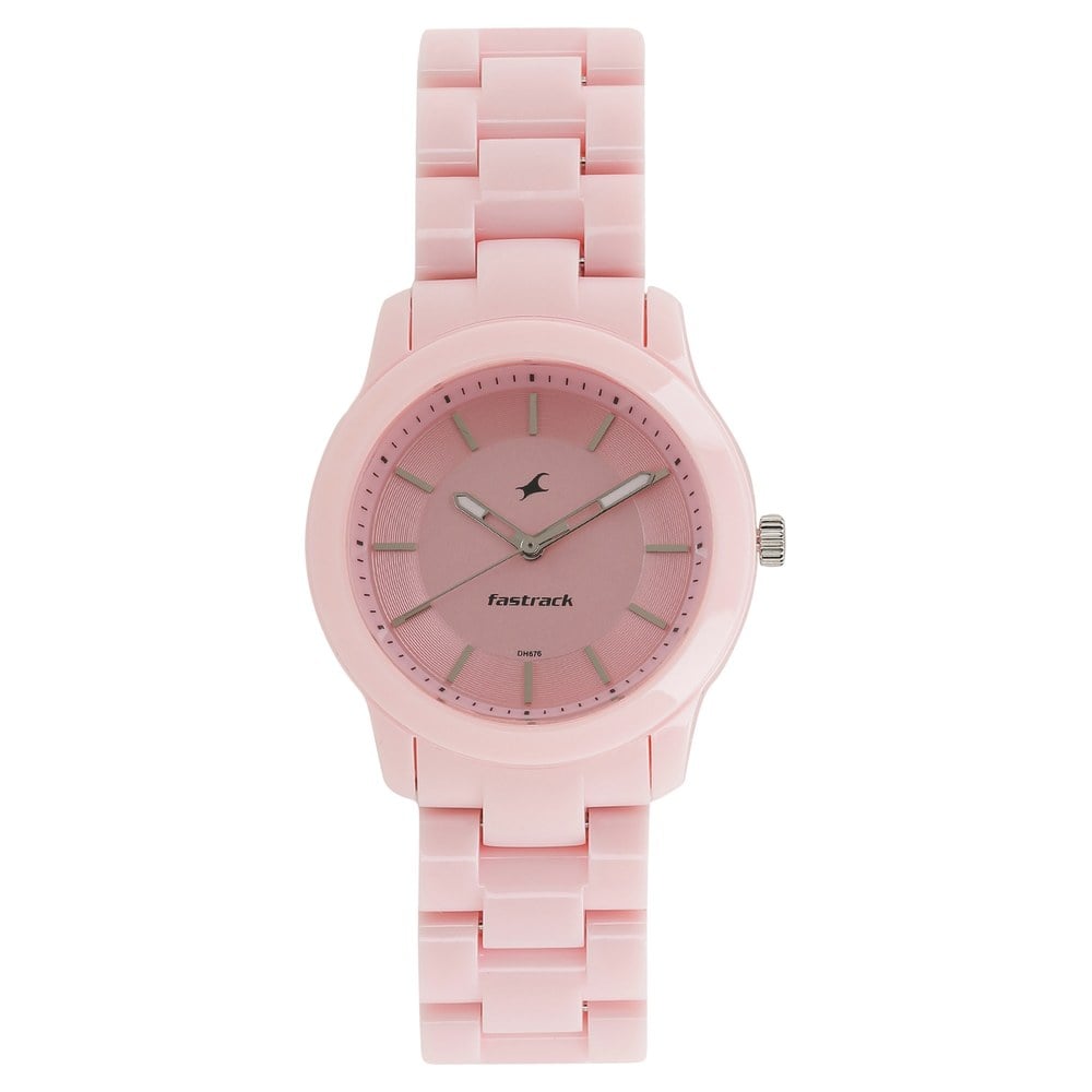 Buy Online Fastrack Trendies Quartz Analog Pink Dial Plastic Strap Watch for Girls ns68006pp04 Fastrack