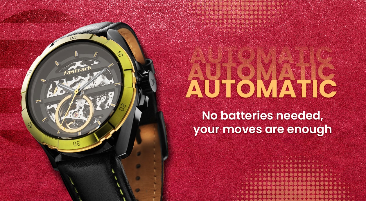 Fastrack Automatics Black Dial Leather Strap Watch for Guys
