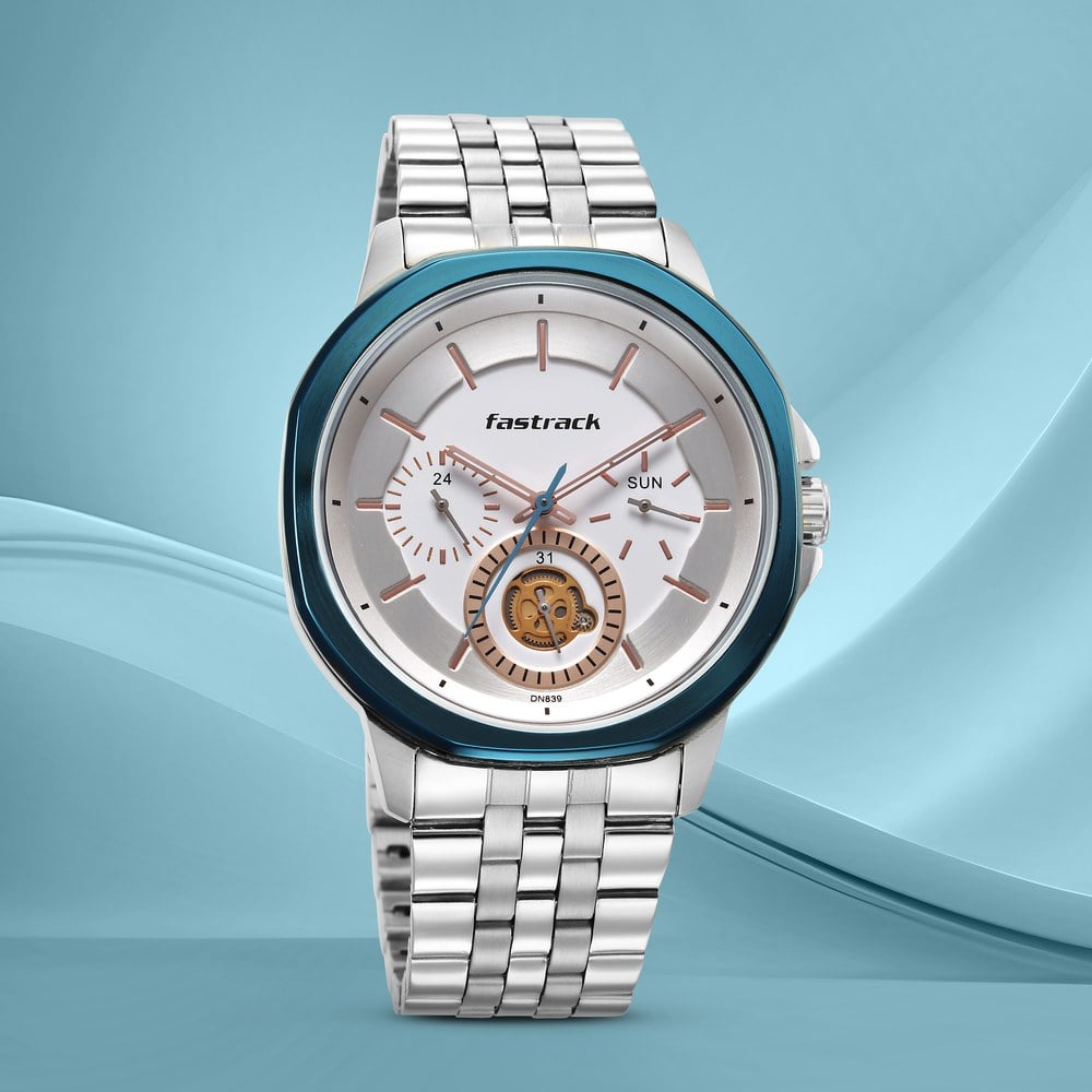 Buy Online Fastrack Exuberant Quartz Multifunction Silver Dial Stainless Steel Strap Watch for Guys ns3303km01 Fastrack