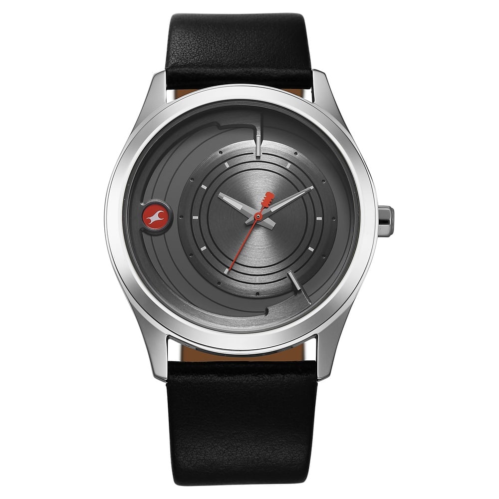 Buy Online Fastrack Groove Quartz Analog Grey Dial Black Leather Strap ...