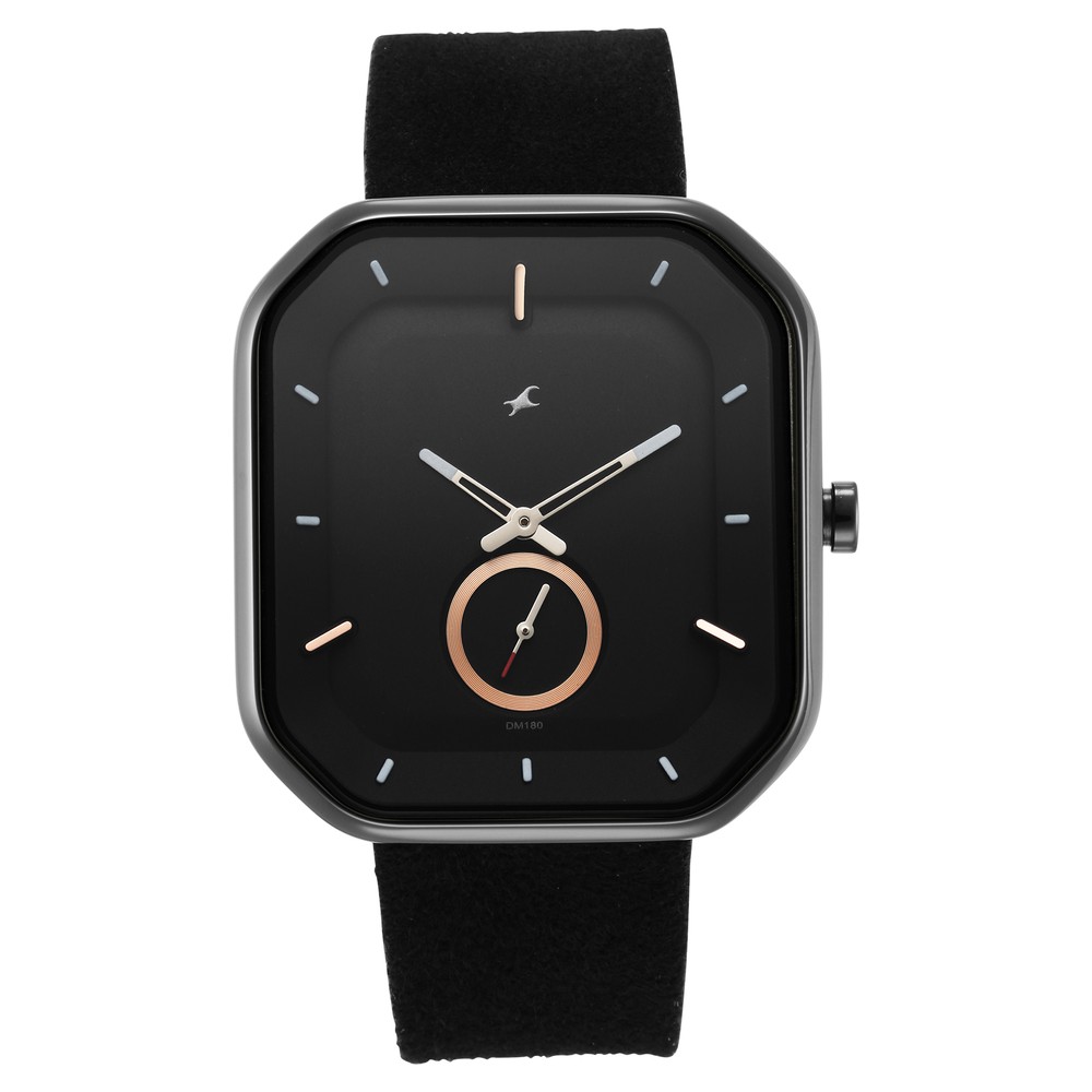 Buy Online Fastrack After Dark Black Dial Black Leather Strap Watch for ...