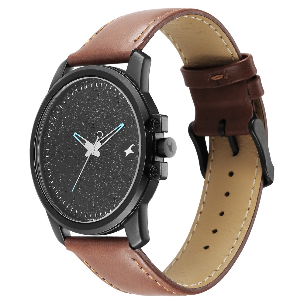 Buy Online Fastrack Pulse Quartz Analog Black Dial With Tan Leather ...