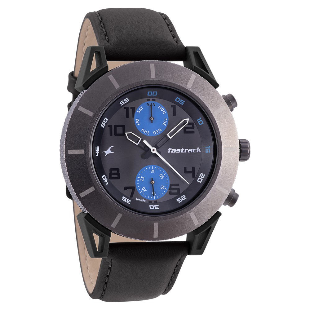 Buy Online Fastrack Modular Quartz Analog Anthracite Dial Leather Strap ...