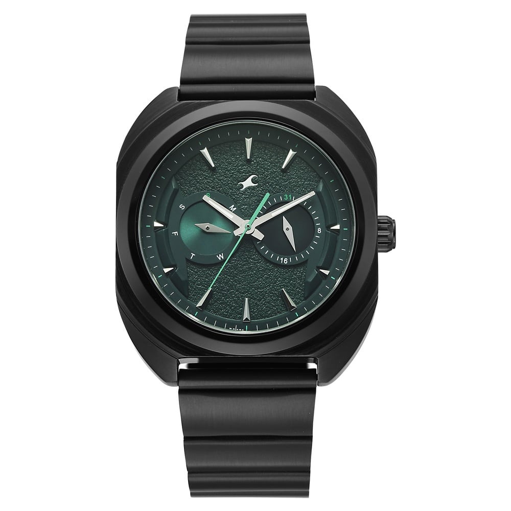 Buy Online Fastrack Wild Analog with Green Dial Black Metal Strap Watch ...