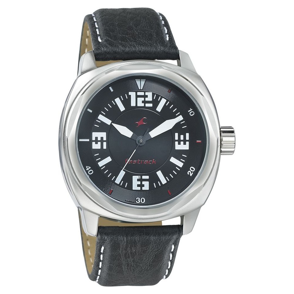 Buy Online Fastrack Quartz Analog Black Dial Leather Strap Watch for ...