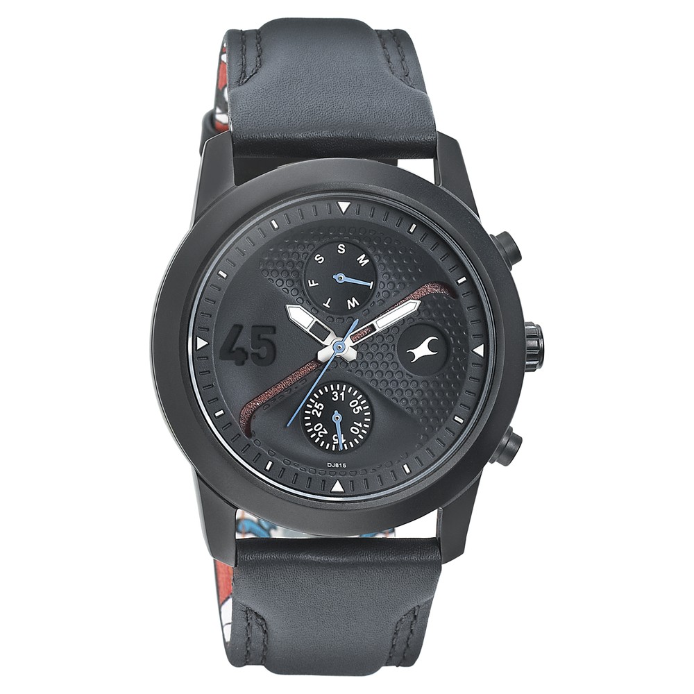 Buy Online Fastrack Go Skate Quartz Multifunction Black Dial Leather Strap Watch for Guys ns3216nl01 Fastrack