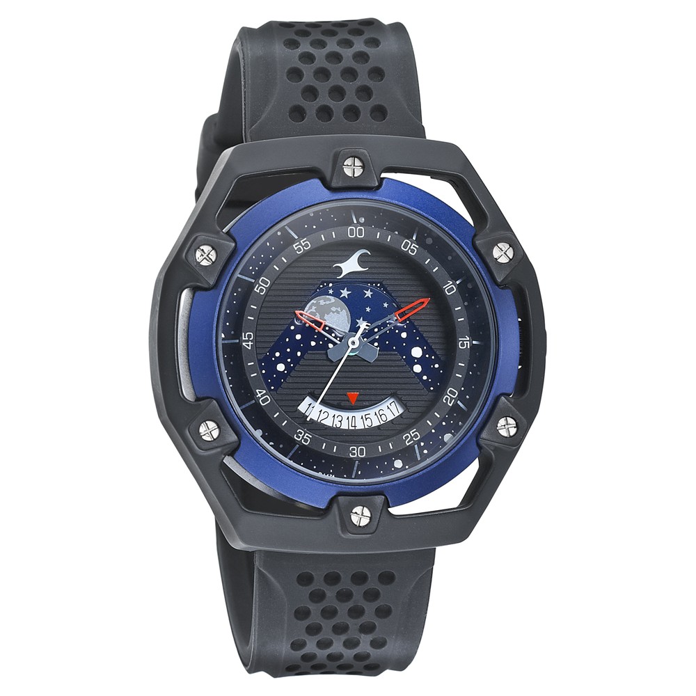 Buy Online Fastrack Space Rover Quartz Analog Moonphase Black Dial