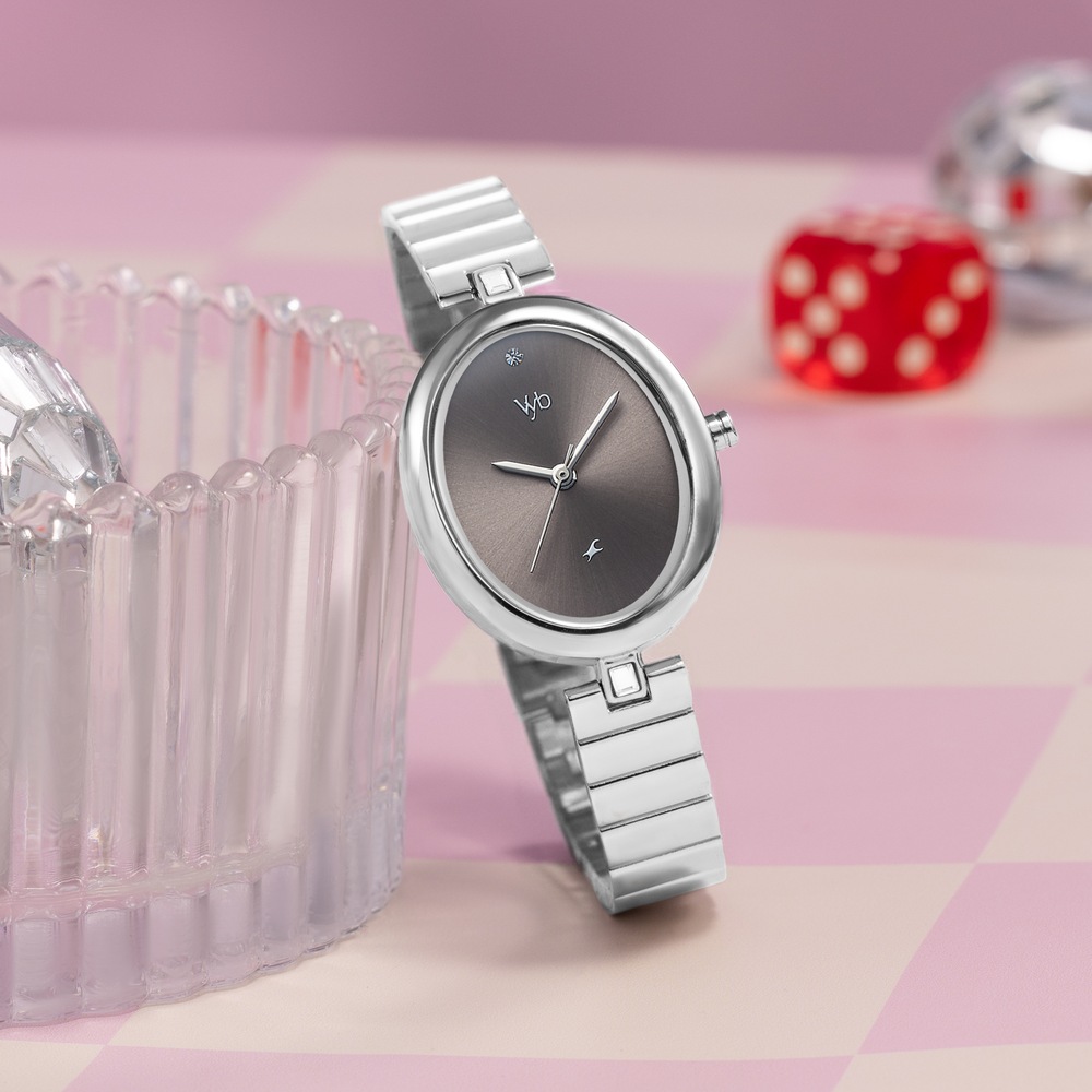 Buy Online Vyb Celeste By Fastrack Quartz Analog Grey Dial Silver