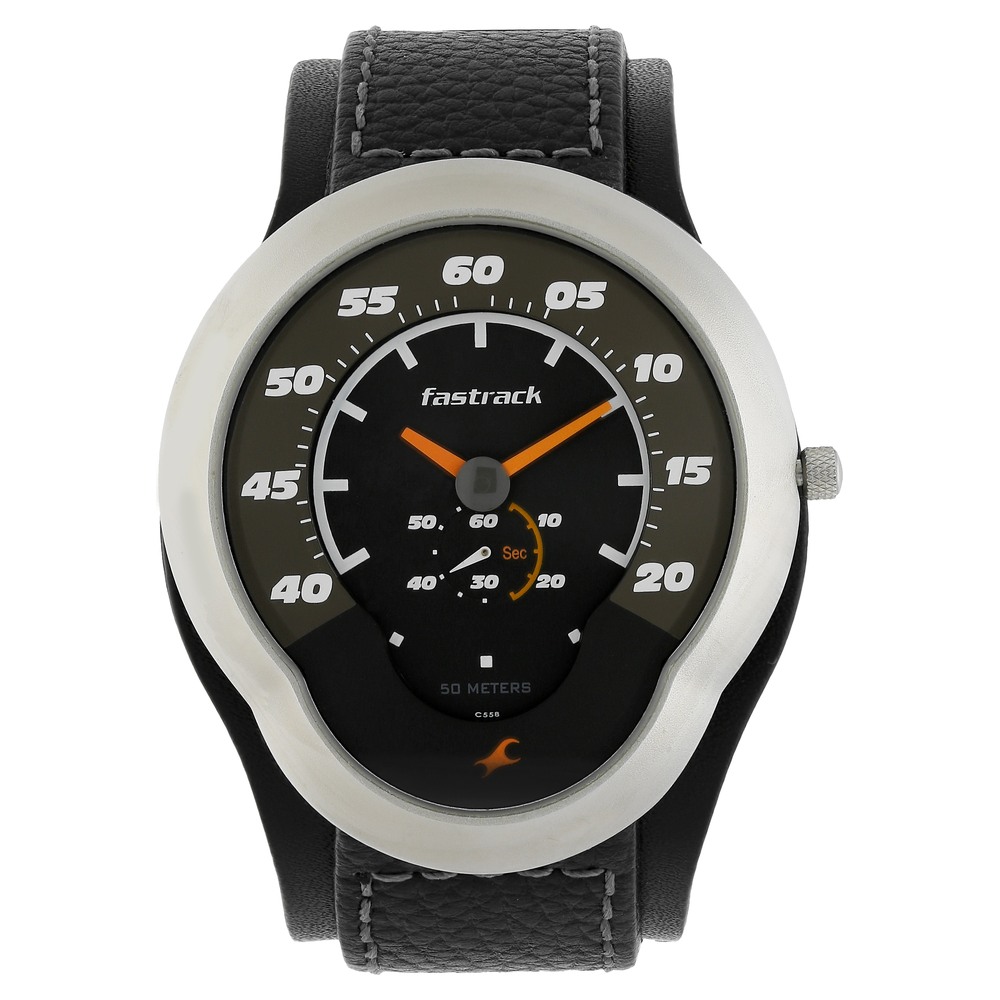 Buy Online Fastrack Quartz Analog Black Dial Leather Strap Watch for ...