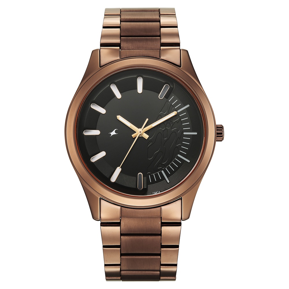 Buy Online Fastrack Wild Quartz Analog Black Dial Brown Metal Strap ...
