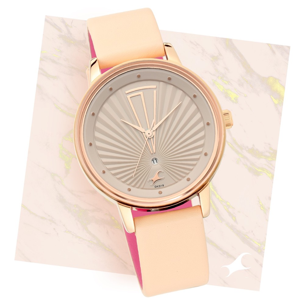 Fastrack Ruffle Watches Buy Online Fastrack Ruffles Quartz Analog with Date Beige Dial Leather ...