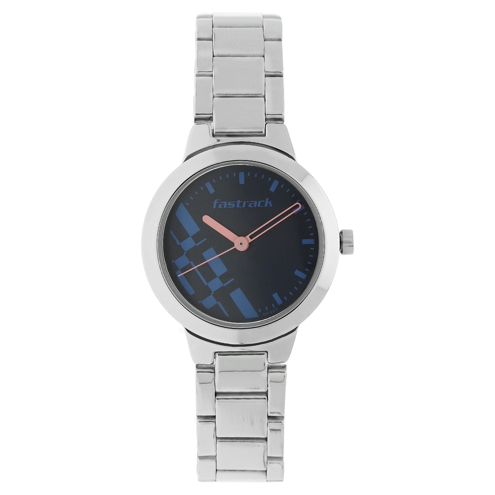 Buy Online Fastrack Checkmate Quartz Analog Blue Dial Stainless Steel Strap Watch for Girls nr6150sm03 Fastrack