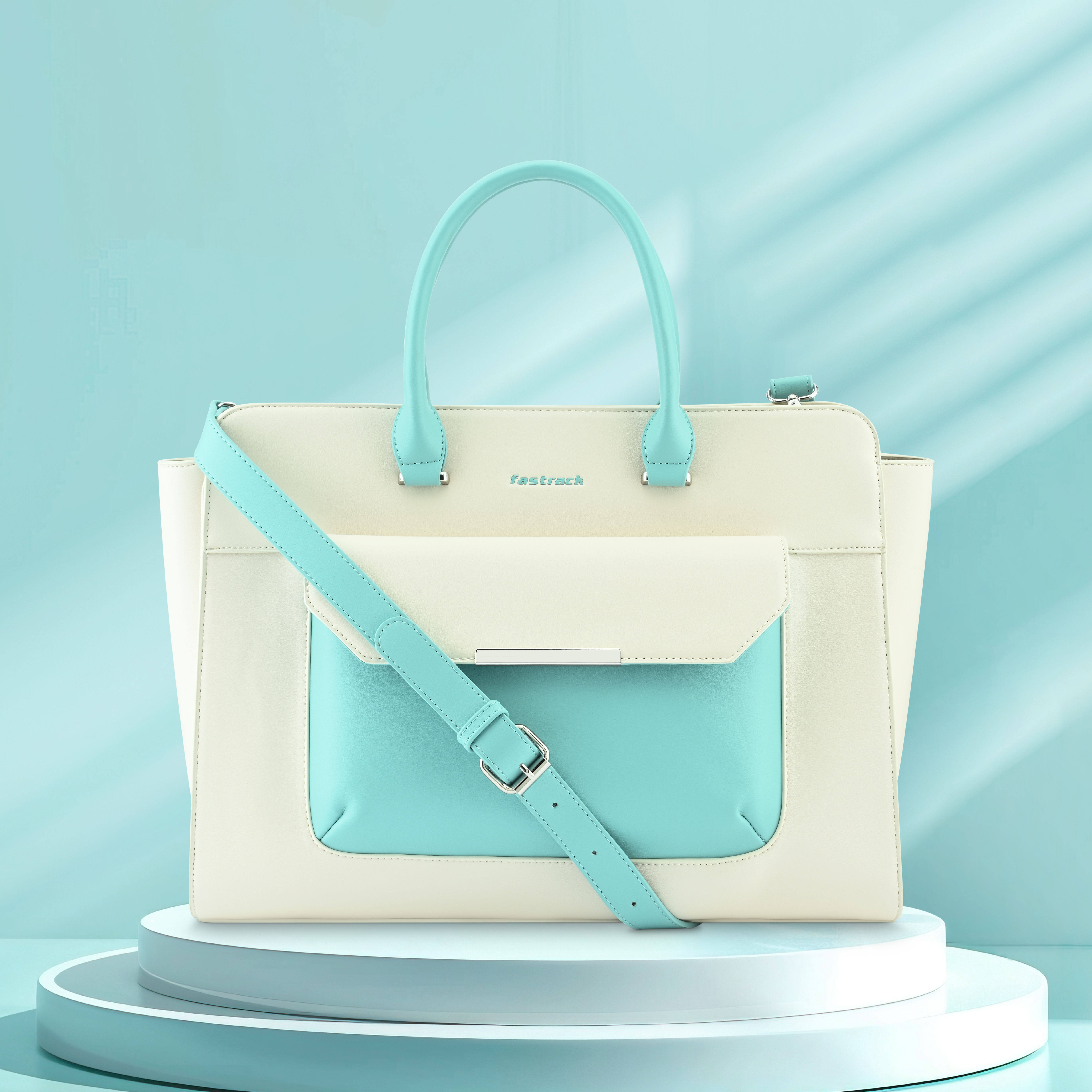 Buy Online Fastrack Chic Carry-All Laptop Tote in White and Blue