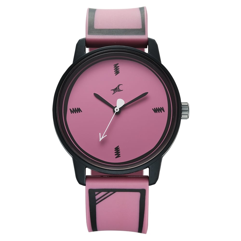 Buy Online Fastrack Zine Quartz Analog Pink Dial Pink Silicone Strap ...
