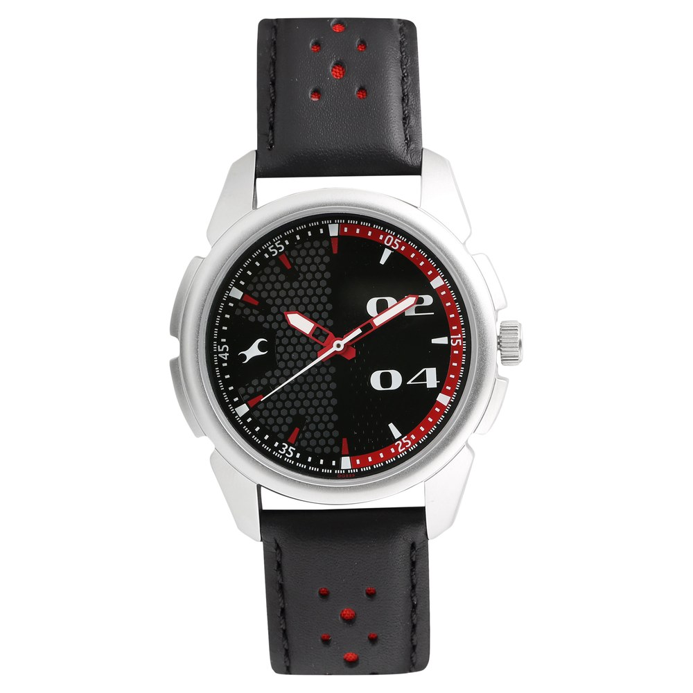 Buy Online Fastrack Loopholes Quartz Analog Black Dial Leather Strap Watch for Guys nn3124sl05 Fastrack