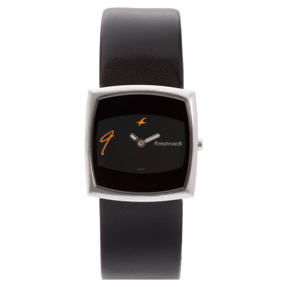 Buy Online Fastrack Quartz Analog Black Dial Leather Strap Watch