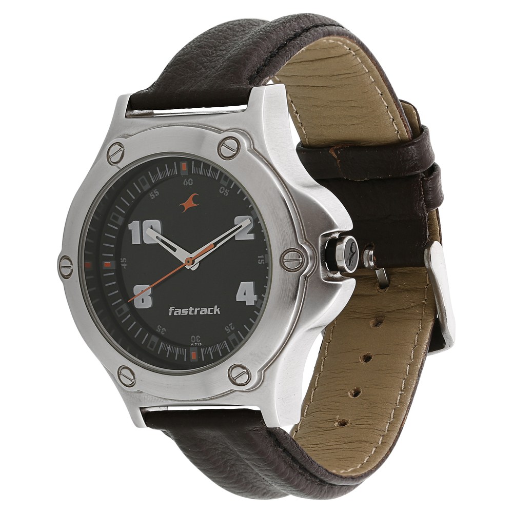 Buy Online Fastrack Quartz Analog Black Dial Leather Strap Watch for ...