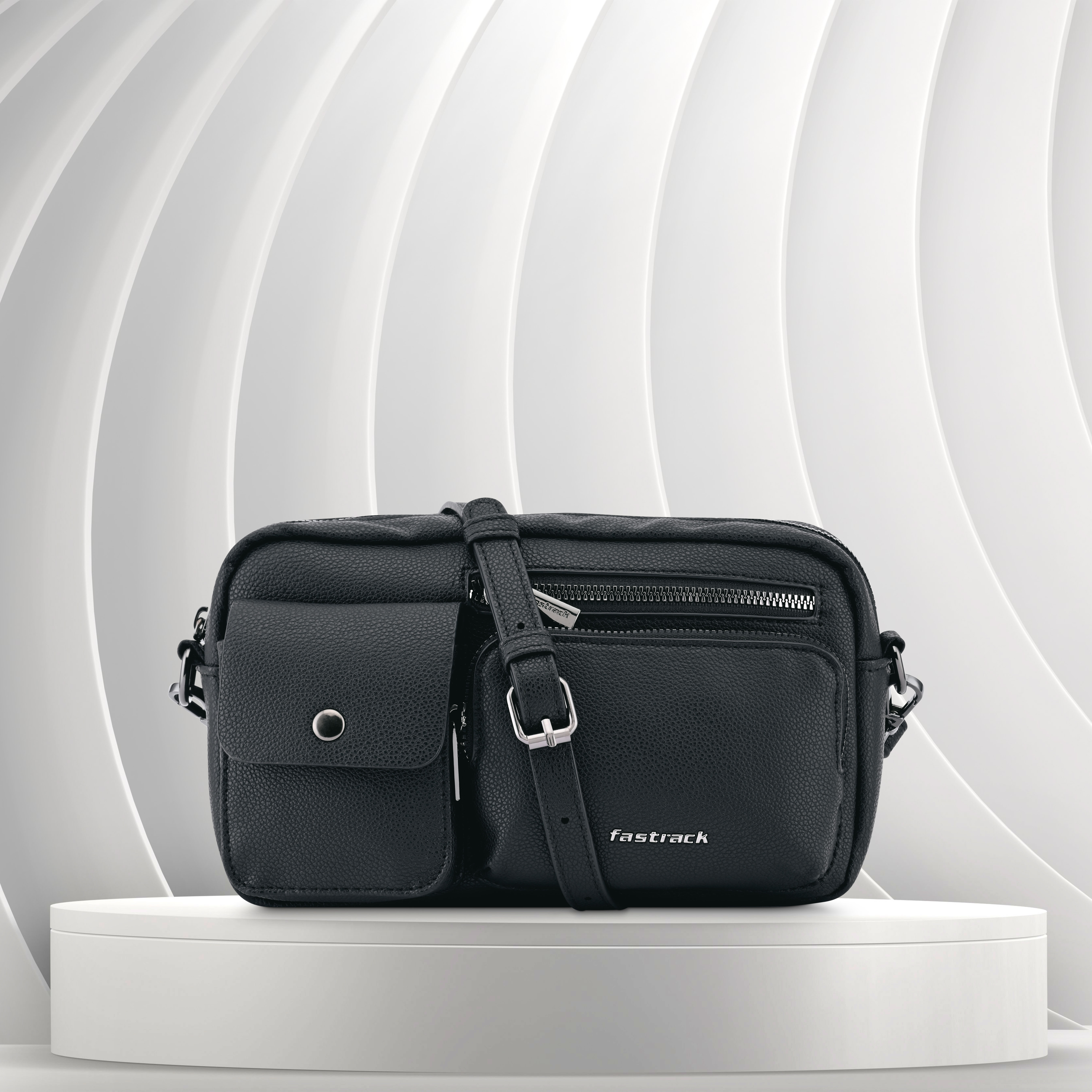 Buy Online Fastrack Zip-Zone Sling Bag in Black f251slmes06bk1