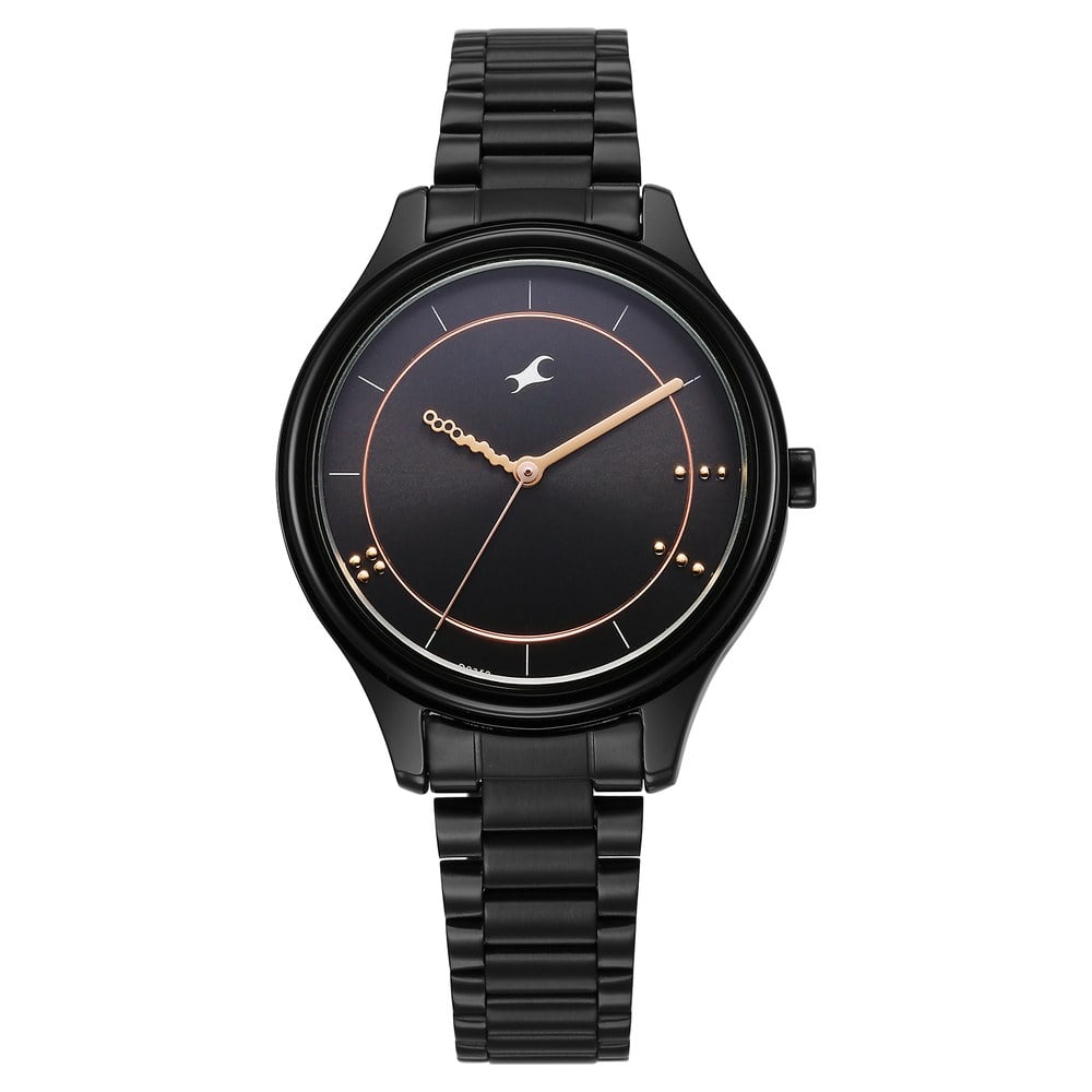 Buy Online Fastrack Stunners Quartz Analog Black Dial Black Metal Strap Watch For Girls 6296nm01 Fastrack